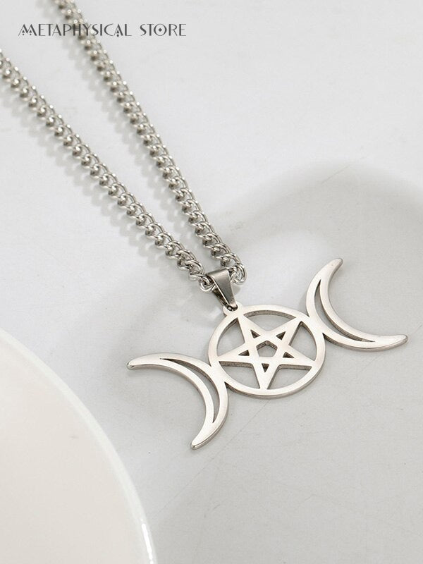 Triple moon pentacle necklace