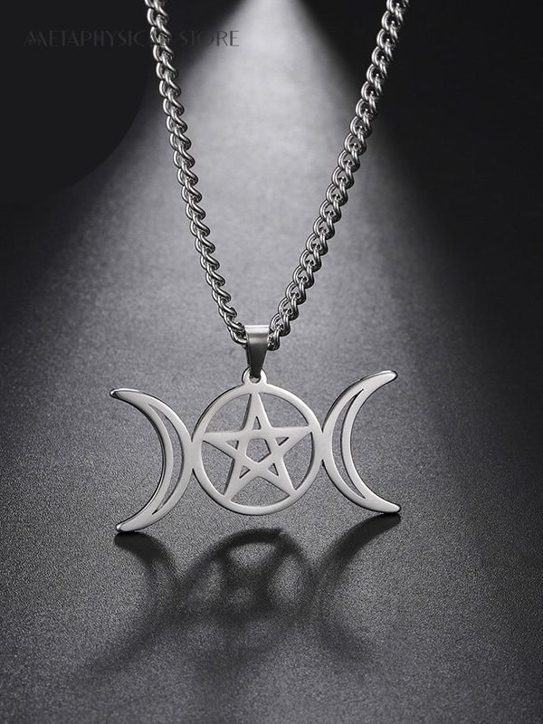 Triple moon pentacle necklace