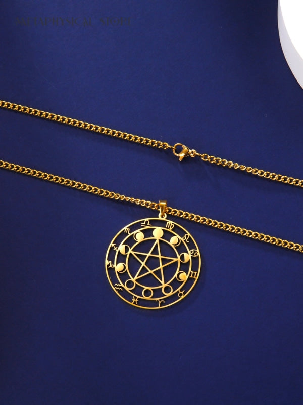 Pentagram zodiac symbols necklace